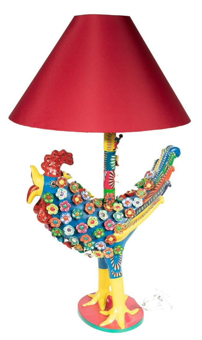 Wonderful Mexican Folk Art Figural Table Lamp, Chicken (1 of 2)