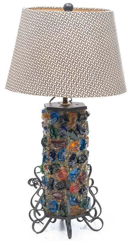 Mid-Century Wrought Iron, Glass Mosaic Table Top Lamp (1 of 2)