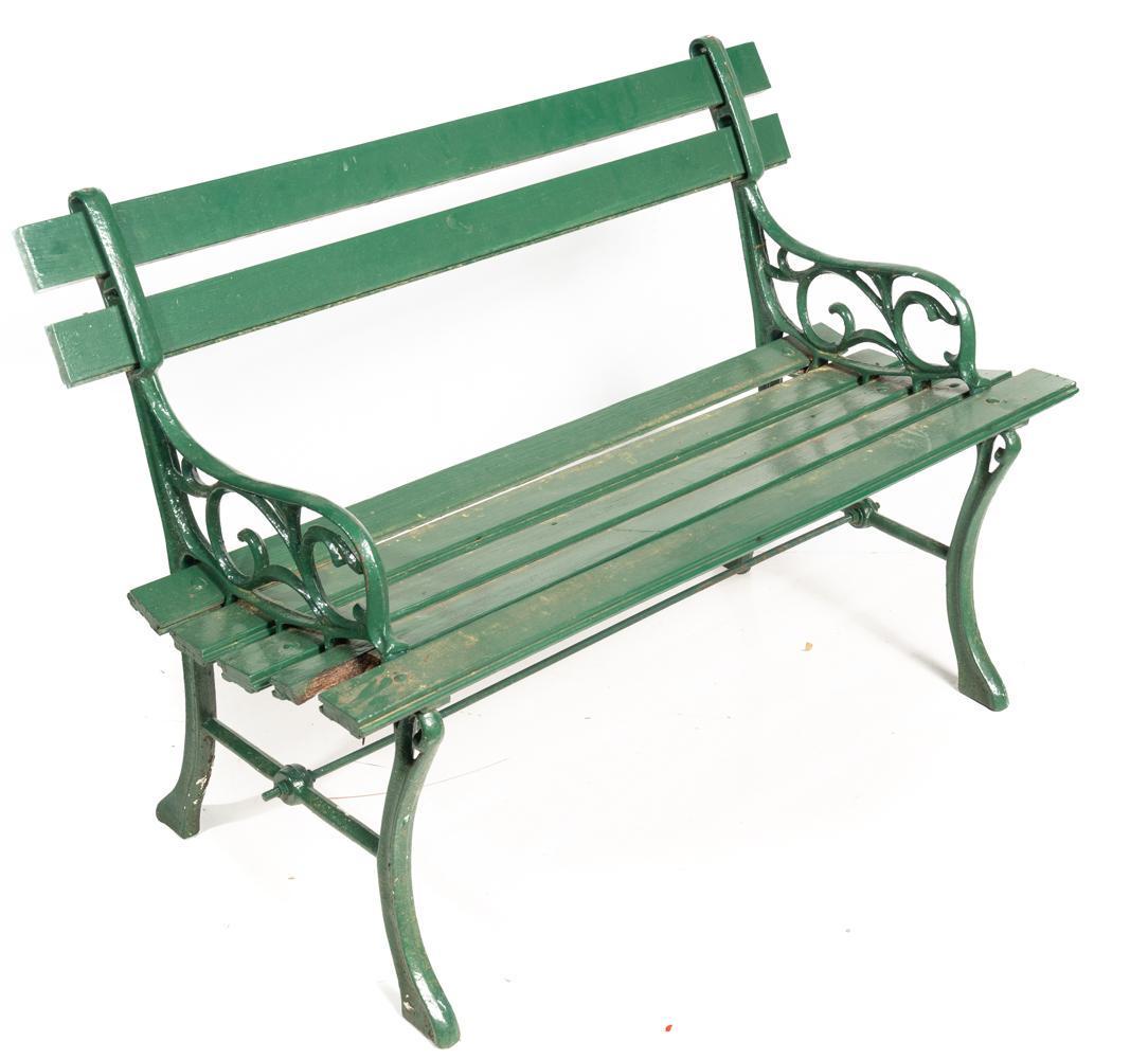Green Painted Wooden and Cast Iron Garden Bench (1 of 2)