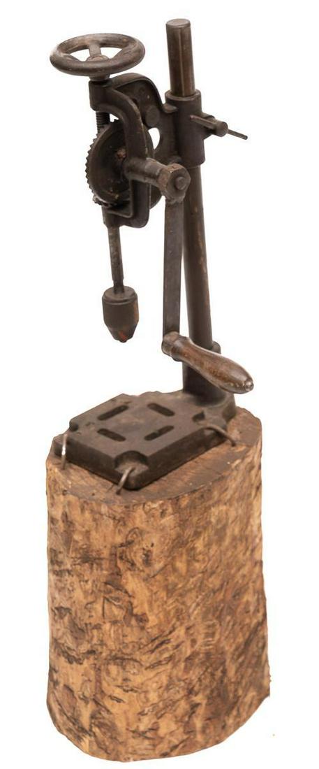 Iron Drill Press on Wooden Base, circa 1900 (1 of 2)
