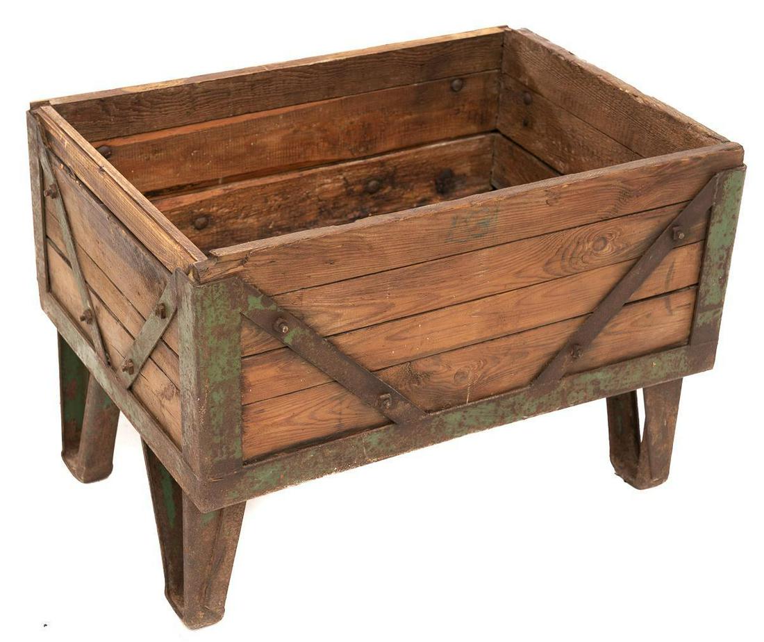 Wooden Produce Box on Heavy Metal Base, circa 1900 (1 of 3)