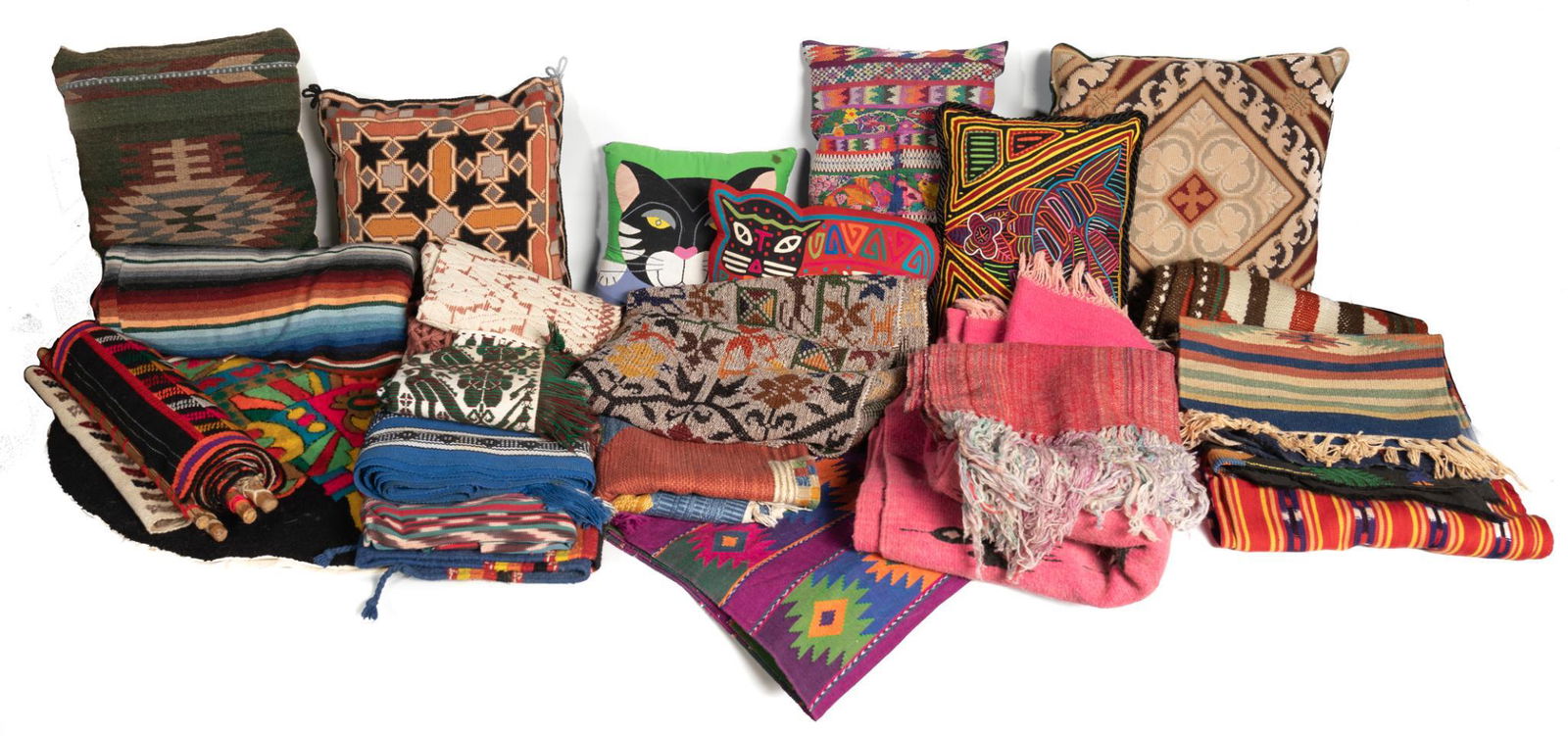 Lot of Approx. 20 Handwoven Mexican Folk Art Fabrics (1 of 3)