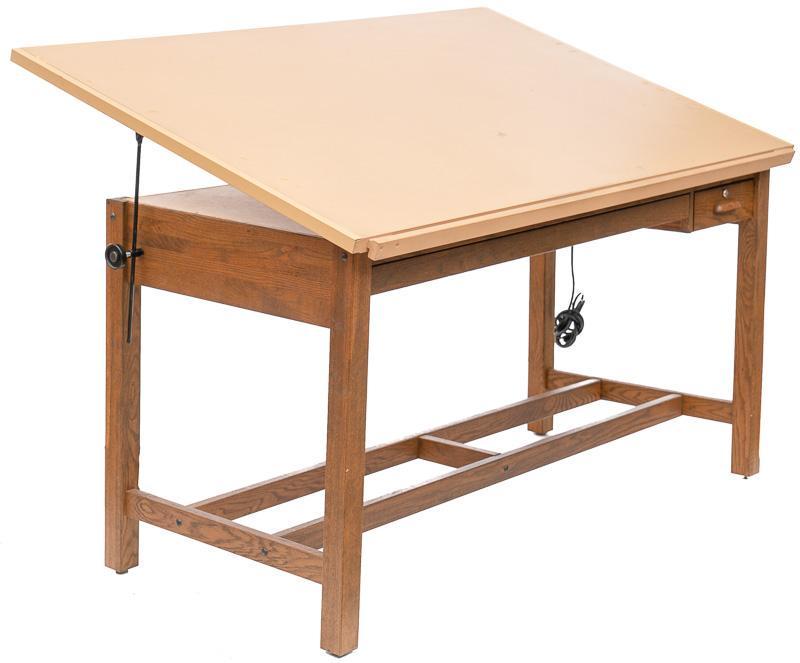 Oak Drafting Table with Adjustable Top and Outlet (1 of 5)