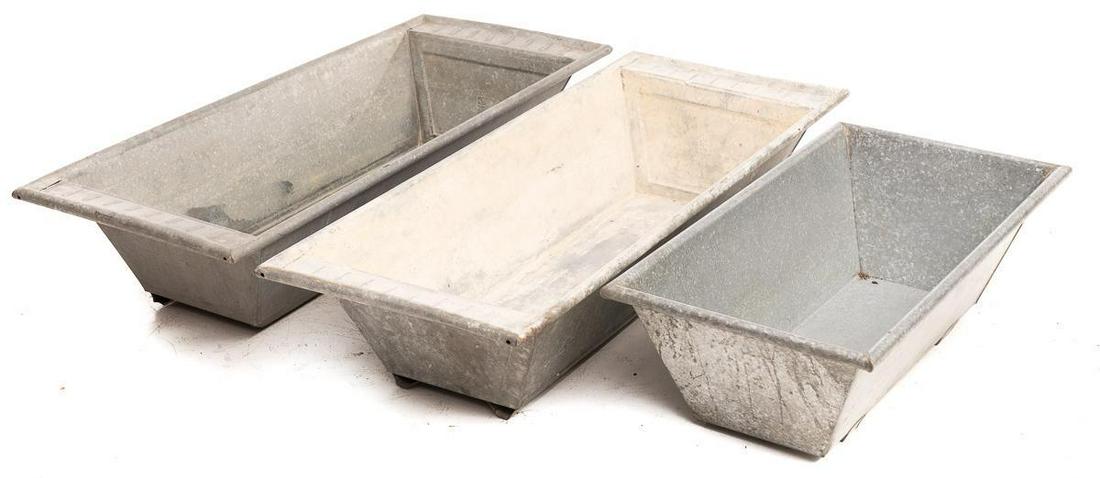Lot of 3 Galvanized Animal Feed Troughs (1 of 2)