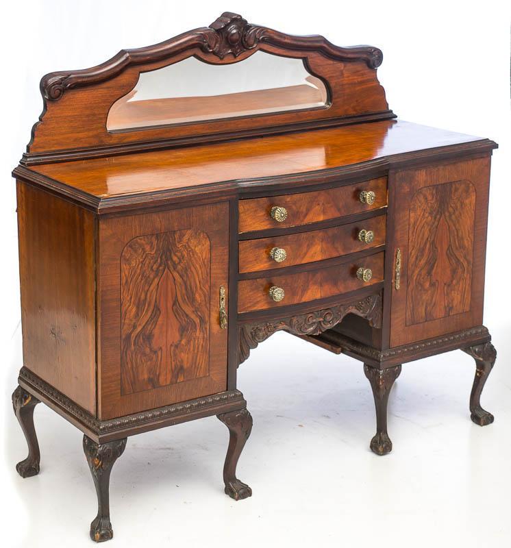 Mirrored La Paloma Buffet: Provenance: A Boerne, TX Estate Ball and claw, 3-drawers, 2-doors, metal drawer pulls, carved accents, La Paloma 56.5" tall x 60" wide x 21" deep State-wide delivery is available for this item. Please