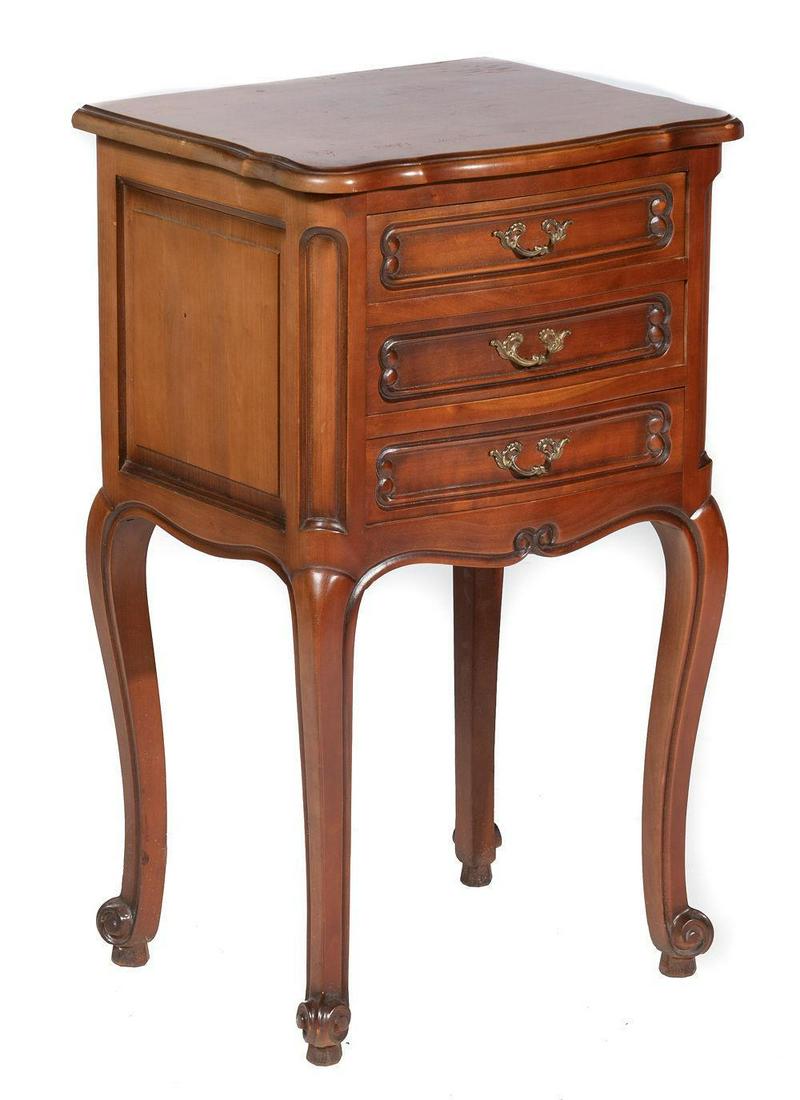 Nightstand: Louis XV-style, circa 1890, 3-drawers, metal drawer pulls, cabriole legs 29” tall x 17.5” wide x 14” deep State-wide delivery is available for this item. Please email shipping@vogtau