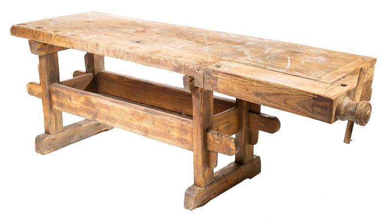 Rustic Work Table with Vice: Rustic work table with vice, circa 1900 29" tall x 87" long x 28" deep State-wide delivery is available for this item. Please email shipping@vogtauction.com or call 210-822-6155 for a quote. IN-HOUSE 