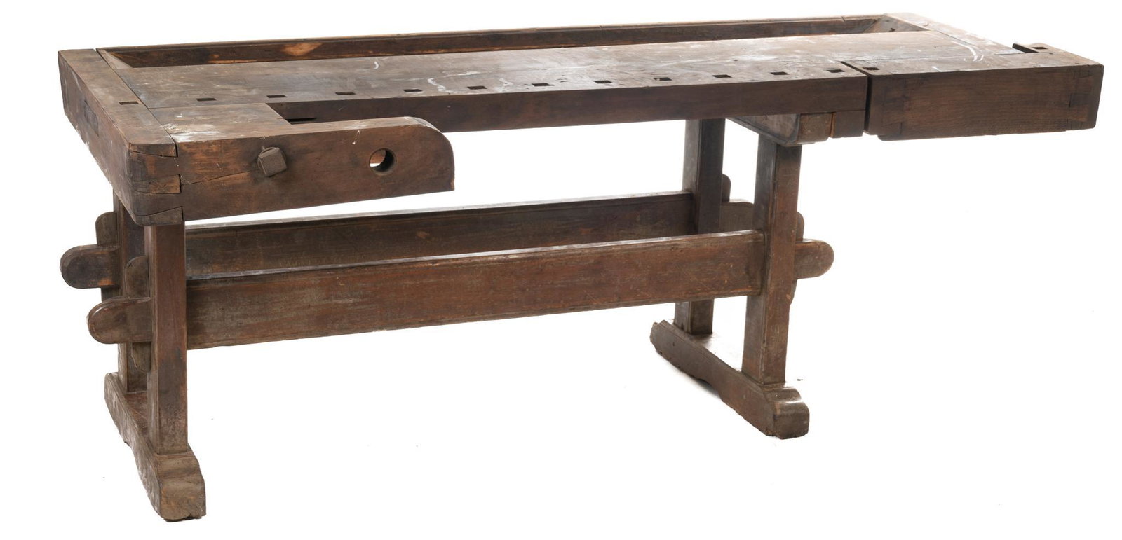 Rustic Work Table with Vice: Rustic work table with vice, circa 1900 30.5" tall x 90" long x 40" wide State-wide delivery is available for this item. Please email shipping@vogtauction.com or call 210-822-6155 for a quote. IN-HOUS