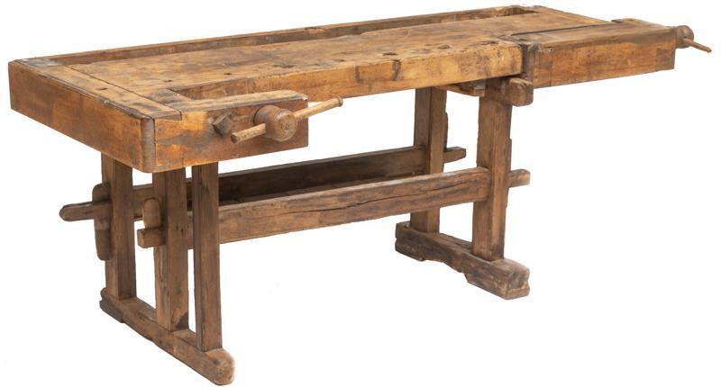 Rustic Work Table with Vice: Rustic work table with vice 30.5" tall x 90" long x 40" wide State-wide delivery is available for this item. Please email shipping@vogtauction.com or call 210-822-6155 for a quote. IN-HOUSE SHIPPING i