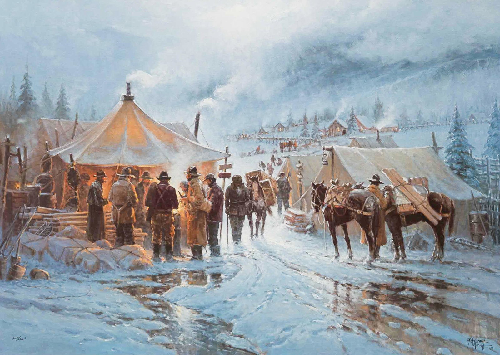 G. Harvey (1933-2017), "Forty-Niners": G. Harvey (1933-2017), " Forty-Niners", signed & numbered print, numbered 968/1250, framed sight: 20 x 28", frame : 29.5 x 35.25" State-wide delivery is available for this item. Please email shipping@