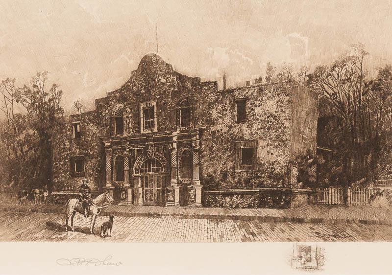Robert Shaw, "The Alamo", 1905: Provenance: A Spring Branch, TX Estate Robert Shaw, "The Alamo", 1905, etching, framed frame: 18 x 21.5"