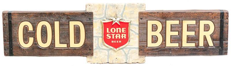 Lone Star Beer Sign: Provenance: A San Antonio, TX Estate Vintage Lone Star Beer sign, wood back 13" tall x 48" long x 1.5" deep State-wide delivery is available for this item. Please email shipping@vogtauction.com or cal