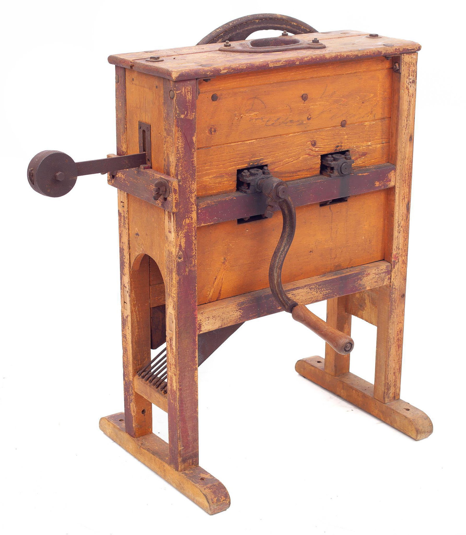Hofherr-Schrantz-Clayton-Shuttleworth Corn Husker: Rustic Hofherr-Schrantz-Clayton-Shuttleworth (HSCS) corn husker, cast iron wheel 41" tall x 34" wide x 19" deep State-wide delivery is available for this item. Please email shipping@vogtauct