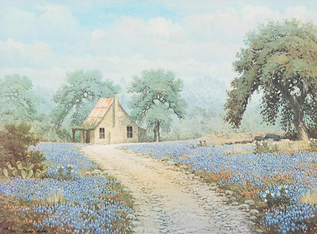 Randy Peyton (B. 1958), Bluebonnet Cottage: Randy Peyton (B. 1958), Bluebonnet Cottage, signed & numbered artist proof print, numbered 163/500, framed sight: 17.5 x 23.75", frame: 28.5 x 34.5" State-wide delivery is available for this item. Ple