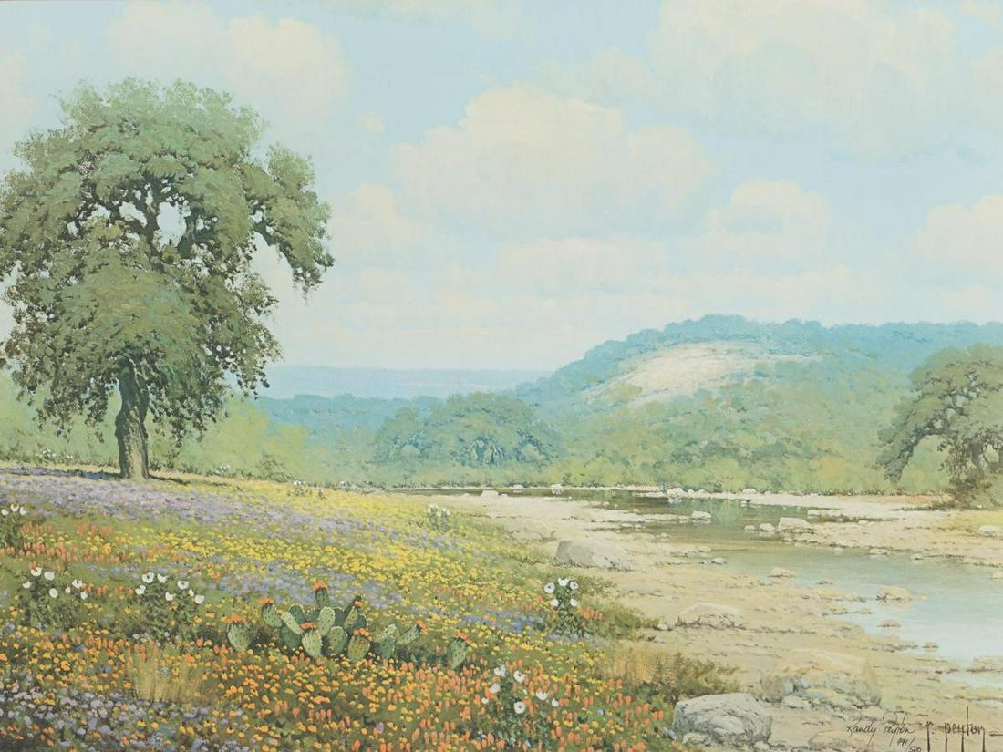 Randy Peyton (B. 1958), "Hill Country Creek": Randy Peyton (B. 1958), signed & numbered print, numbered 491/500, framed sight: 18 x 23.75" frame: 28.25 x 34.25" State-wide delivery is available for this item. Please email shipping@vogtauction.com