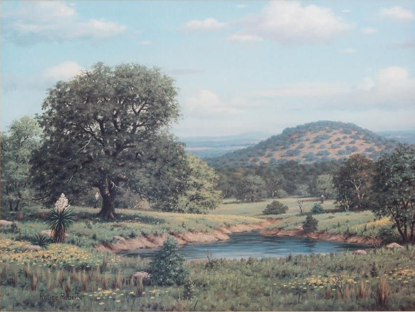 Royce Roberts (B. 1928), Hill Country Landscape: Royce Roberts (B. 1928), Hill Country Landscape, lithograph, framed sight: 17.75 x 23.75", frame: 27.5 x 33.5" State-wide delivery is available for this item. Please email shipping@vogtauction.com or