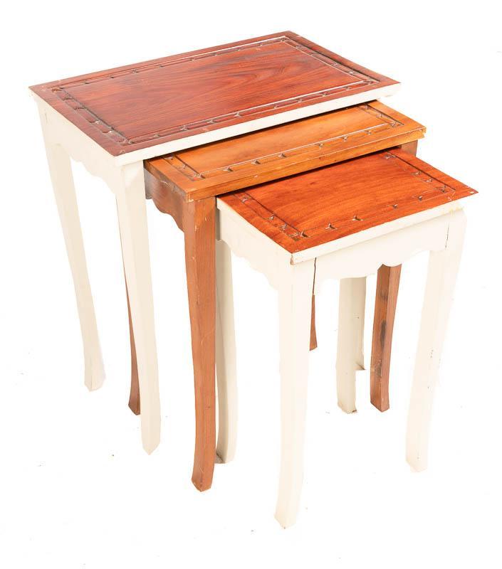 Nest of 3 Tables: Nest of 3 rectangular tables 25" tall x 22" wide x 13.5" deep/ Largest