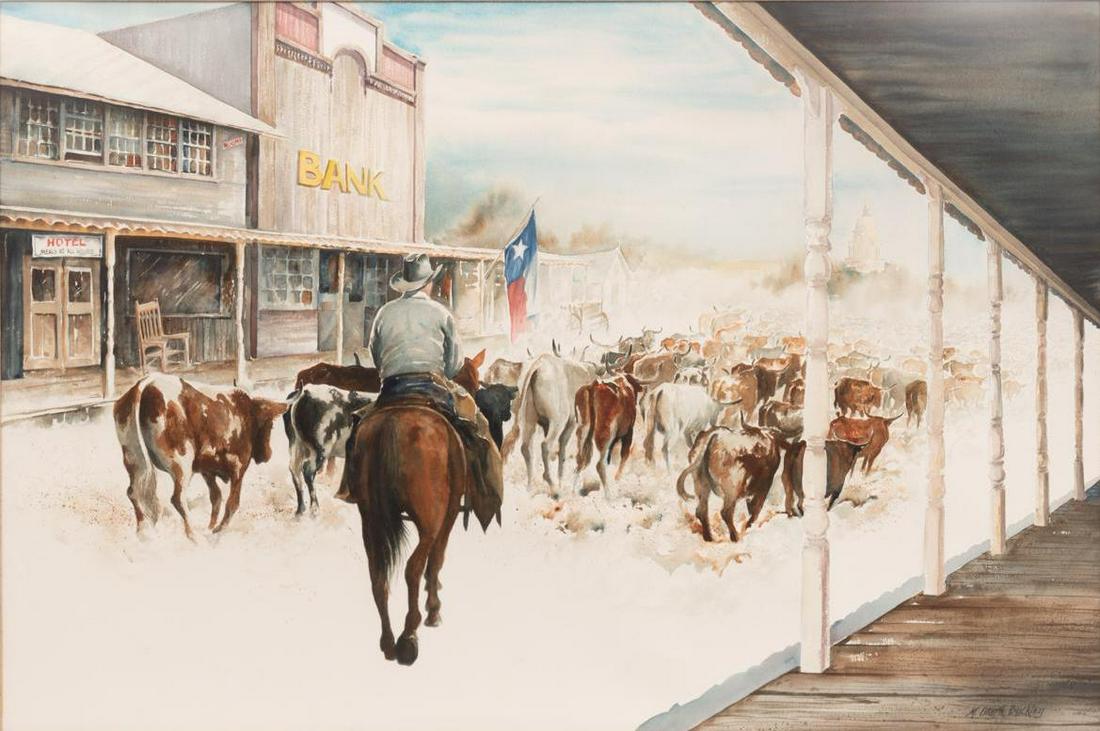 Marjory Stark Buckley (20th c.), Cattle Drive: Marjory Stark Buckley (20th c.), Cattle Drive, lithograph, framed sight: 29.5 x 44.5", frame: 38 x 53.75" State-wide delivery is available for this item. Please email shipping@vogtauction.com or call 