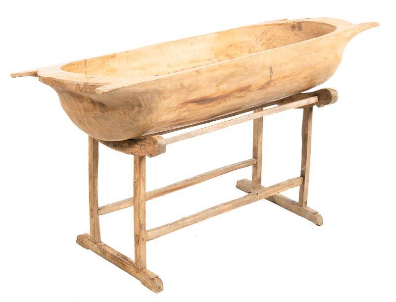 Rustic Wooden Dough Trough on Stand: Farmhouse wooden dough trough on stand 35.5" tall x 63" long x 25" wide State-wide delivery is available for this item. Please email shipping@vogtauction.com or call 210-822-6155 for a quote. IN-HOUSE