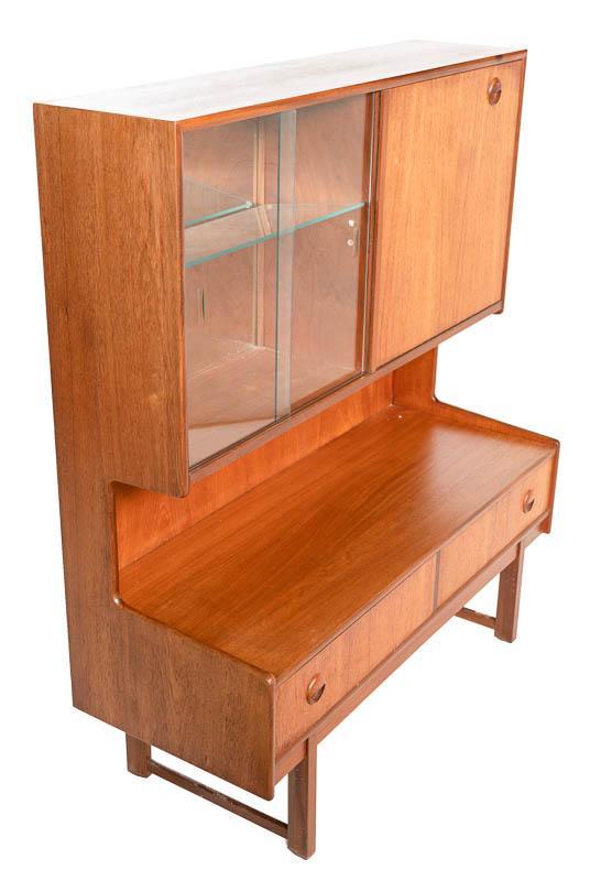 Mid-Century Display Cabinet: Mid-Century display cabinet, drop front door, cocktail cabinet-motif, mirrored accents, 2-sliding glass doors 48" tall x 42" wide x 16" deep State-wide delivery is available for this item. Please emai