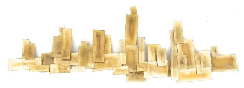 Mid-Century Welded Metal Flame-Edge Wall Sculpture: Provenance: A San Antonio, TX Estate Mid-Century welded metal sculpture, flame edge, 3D-motif 12.5" tall x 35" wide State-wide delivery is available for this item. Please email shipping@vogtauction.co