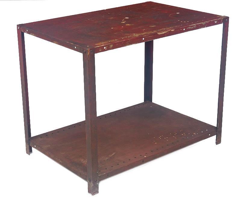Rustic Metal Work Cart: Provenance: A New Braunfels, TX Estate Rustic metal work cart, missing wheels 29" tall x 36" wide x 24" deep State-wide delivery is available for this item. Please email shipping@vogtauction.com or ca