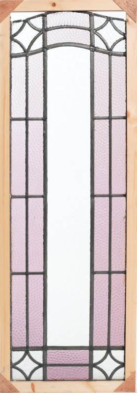 Stained Glass Panel, Light Purple Motif: 47.5" tall x 17" wide Note: Our stained glass is sold "where-is, as-is". Conditions are all commensurate with age. Where possible, obvious condition remarks have been made but these should not be trea