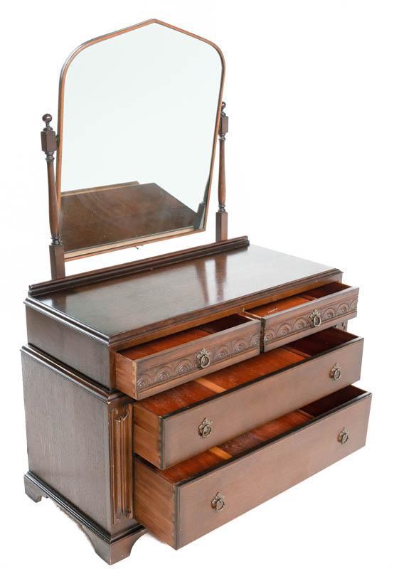 Mirrored Dressing Table: Mirrored dressing table, 4-drawers 60" tall x 42.5" wide x 21" deep State-wide delivery is available for this item. Please email shipping@vogtauction.com or call 210-822-6155 for a quote. IN-HOUSE SHI