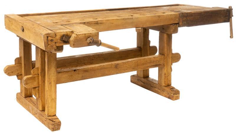 Rustic Wooden Work Table with Vice: Rustic wooden work table with vice 30" tall x 78" wide x 37" deep State-wide delivery is available for this item. Please email shipping@vogtauction.com or call 210-822-6155 for a quote. IN-HOUSE SHIPP