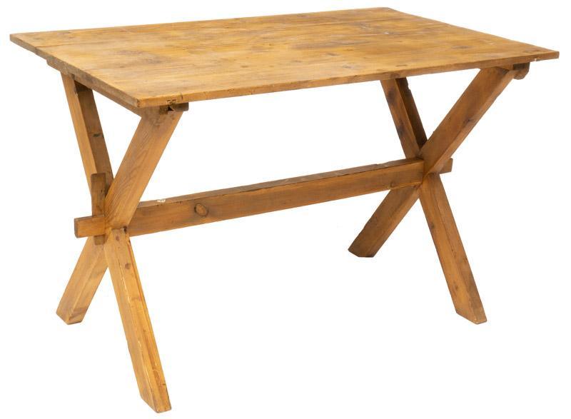 Rustic Patio Table: Rustic patio table, cross stretched legs, removable top 32" tall x 51" wide x 29.5" deep State-wide delivery is available for this item. Please email shipping@vogtauction.com or call 210-822-6155 for