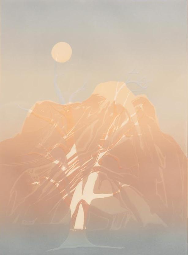 Jack Willis, "Mountain Fantasy": Provenance: Prominent Texas Bank Corporate Art Collection Jack Willis, "Mountain Fantasy", signed textured lithograph, framed sight: 23.75 x 17.75", frame: 33 x 27" State-wide delivery is available fo