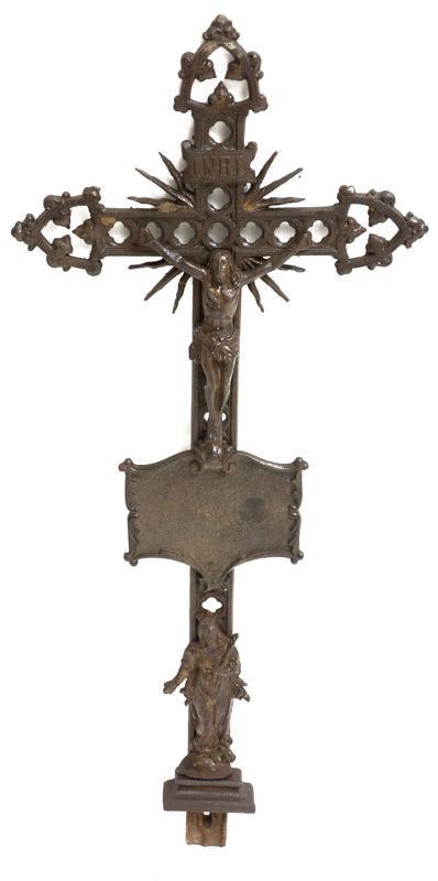 Gothic-Style Cast Iron Crucifix: Gothic-style crucifix, cast iron 48" tall x 20" wide State-wide delivery is available for this item. Please email shipping@vogtauction.com or call 210-822-6155 for a quote. IN-HOUSE SHIPPING is NOT av