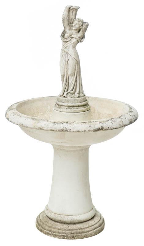 Garden Fountain Figure, Woman: Garden fountain figure of a woman, bird bath, top and base separate 51" tall x 30" diameter State-wide delivery is available for this item. Please email shipping@vogtauction.com or call 210-822-6155 f
