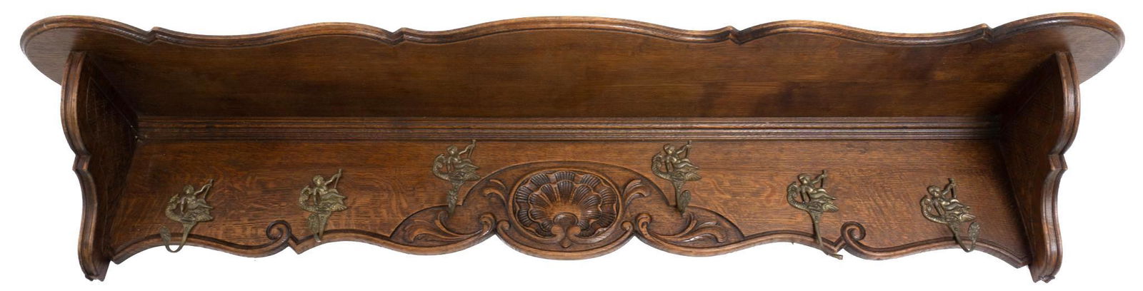 Wall Hanging Coat Rack: Wall hanging coat rack, carved accents 13" tall x 63" long State-wide delivery is available for this item. Please email shipping@vogtauction.com or call 210-822-6155 for a quote. IN-HOUSE SHIPPIN