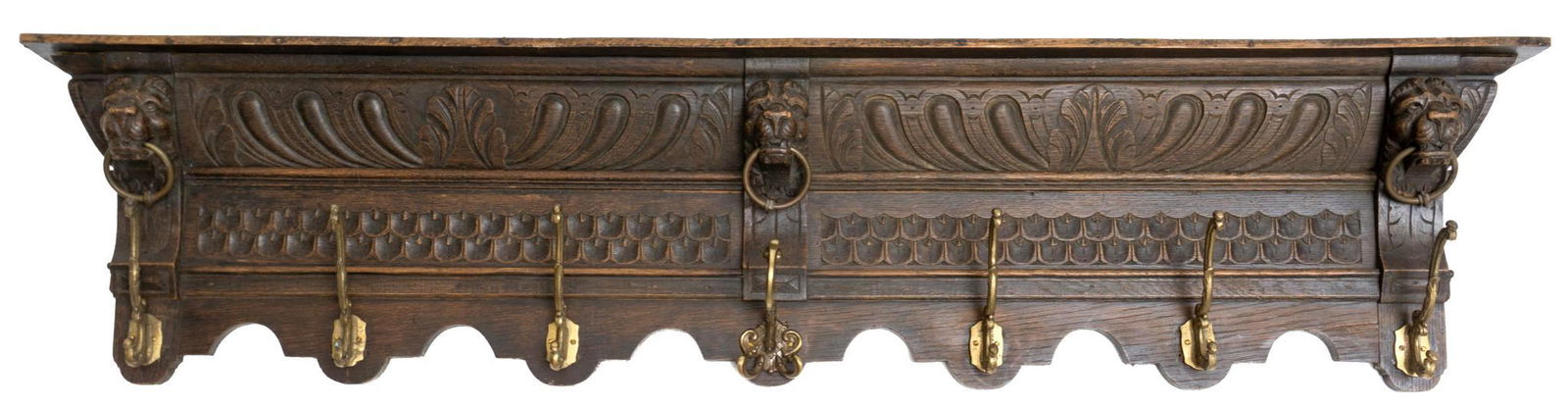 Hunting-Style Wall Hanging Coat Rack: Hunting-style wall hanging coat rack, carved accents 12" tall x 53" wide State-wide delivery is available for this item. Please email shipping@vogtauction.com or call 210-822-6155 for a quote. IN