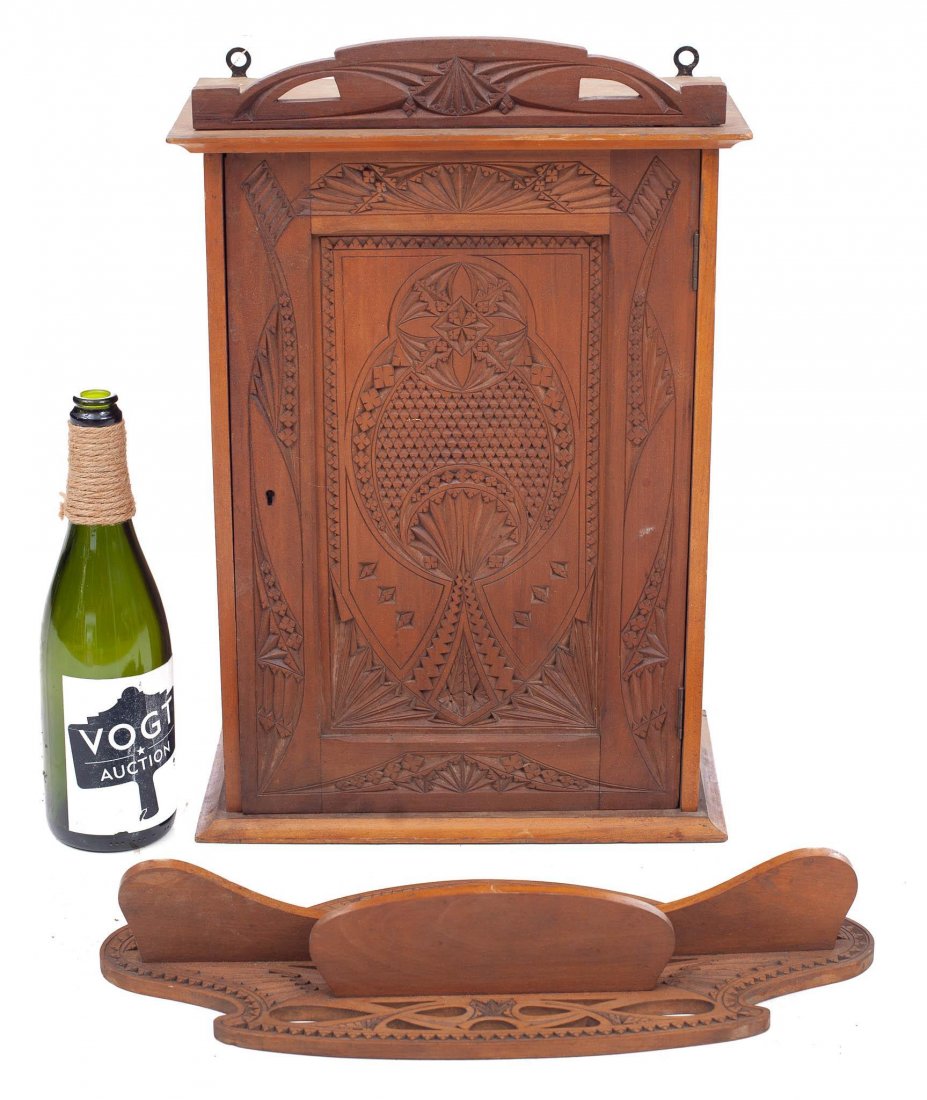 Pair of Small Carved Wall Hanging Shelves: Pair of Small Carved Wall Hanging Shelves 21.5” tall x 14” wide x 8.5” deep State-wide delivery is available for this item. Please email shipping@vogtauction.com or call 210-822-6155 for a quote