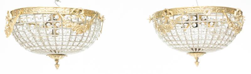 Pair of French Empire-Style Flush Light Fixtures: Pair of French Empire-style flush light fixtures, acrylic accents, metal frame 12" tall x 16" diameter/ Each State-wide delivery is available for this item. Please email shipping@vogtauction.com or ca