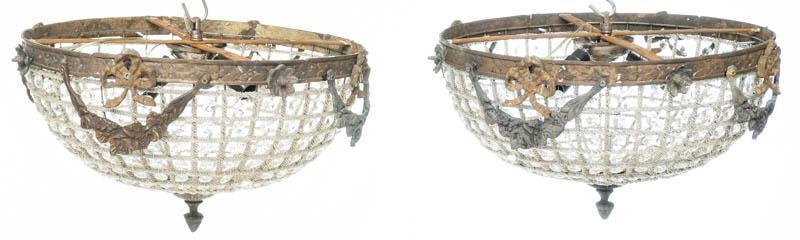 Pair of French Empire-Style Flush Light Fixtures: Pair of French Empire-style flush light fixtures, acrylic accents, metal frame 8" tall x 17" diameter/ Each State-wide delivery is available for this item. Please email shipping@vogtauction.com or cal