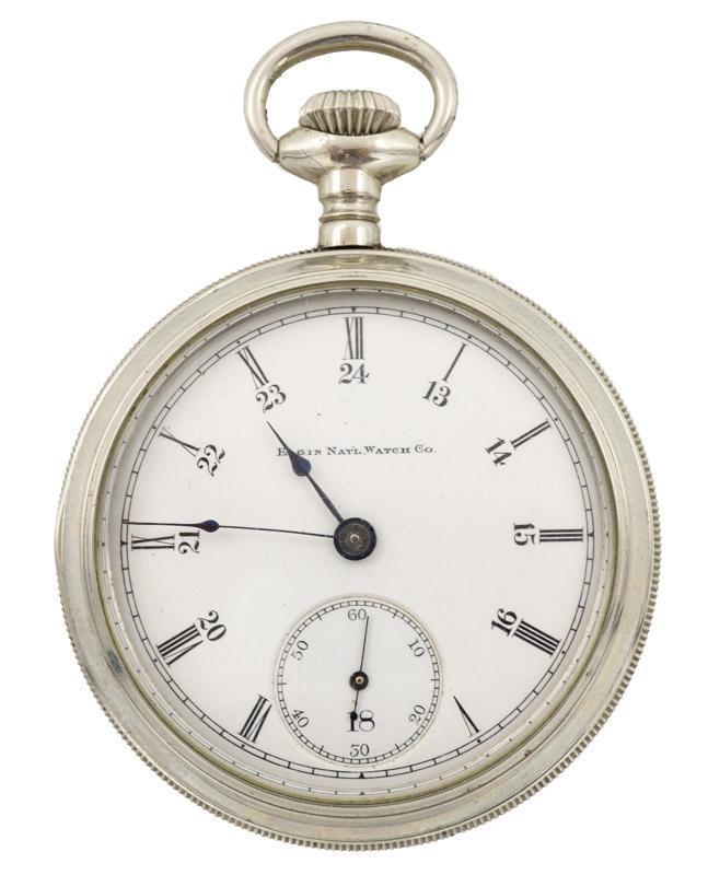 Elgin Natl. Watch Co. Pocket Watch: Provenance: A San Antonio, TX Estate Elgin Natl. Watch Co. pocket watch, window encasement on back Note: This antique clock is sold "where-is, as-is" and Vogt Auction makes no guarantee as to the work