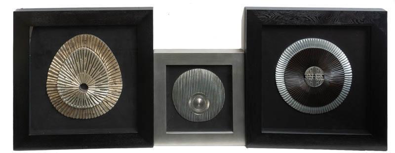Set of 3 Metal Wall Decor: Set of 3 metal wall decor, shadow boxes with metal designs 35.5" tall x 35" wide/ Largest State-wide delivery is available for this item. Please email shipping@vogtauction.com or call 210-822-6155 for