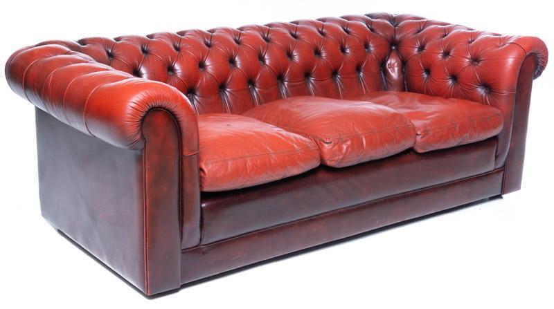 Vintage English Chesterfield Leather Sofa, circa 1920: Vintage English Chesterfield sofa, circa 1920, ox blood leather 28" tall x 81" wide x 38" deep State-wide delivery is available for this item. Please email shipping@vogtauction.com or call 210-822-615