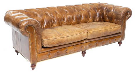 Vintage English Chesterfield Leather Sofa, circa 1920