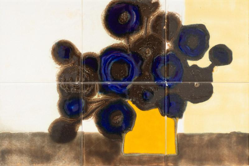 Harris Strong (1920-2006), "Still Life": Provenance: A New Braunfels, TX Estate Harris Strong (1920-2006), "Still Life", hand-painted tiles, floral motif, framed 18" tall x 24" wide