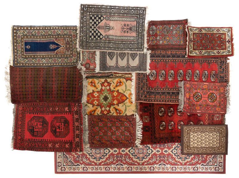 Lot of 14 Rugs: Lot of 14 rugs, includes hand woven and machine-made rugs, rug runners, prayer rugs, estate rugs 7'6" x 2'/ Largest