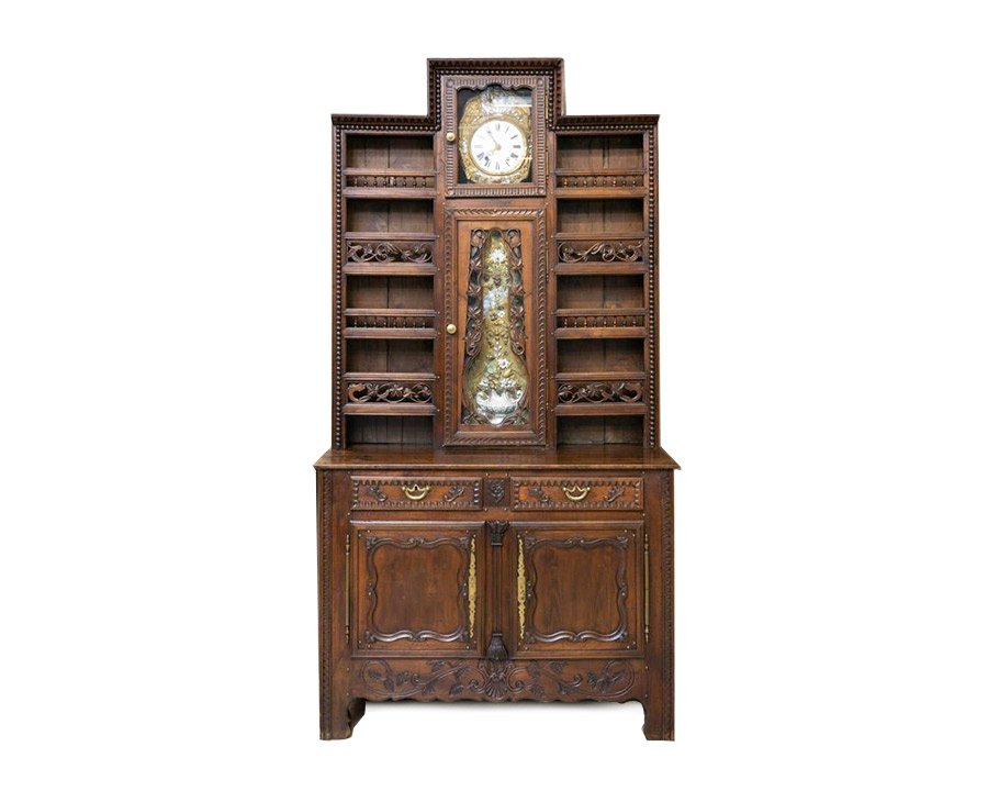 Rare 18th c. Louis XV-Style Bookshelf with Clock, circa (1 of 3)