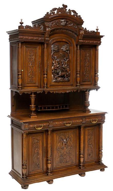 Heavily Carved Hunting-Style Cabinet (1 of 1)