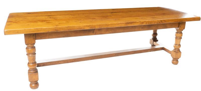 Monastery-Style Dining Table: Monastery-style dining table, cross braced legs 31" tall x 100" wide x 35" deep State-wide delivery is available for this item. Please email shipping@vogtauction.com or call 210-822-6155 for a quote.