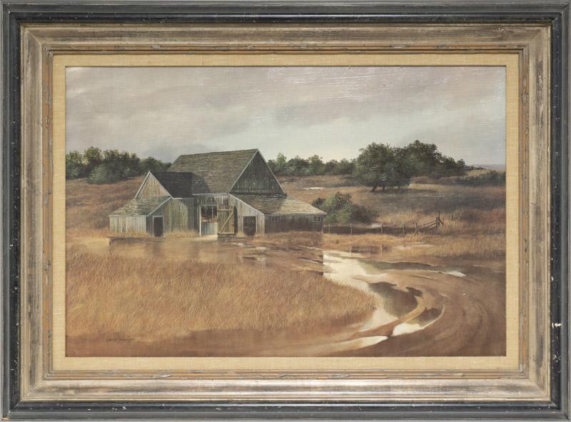 James Peter Cost (1923-2002), Homestead: Provenance: The Estate of Nancye Miller James Peter Cost (1923-2002), Homestead, reproduction on canvas, framed frame: 28.5 x 38.5" State-wide delivery is available for this item. Please email shippin