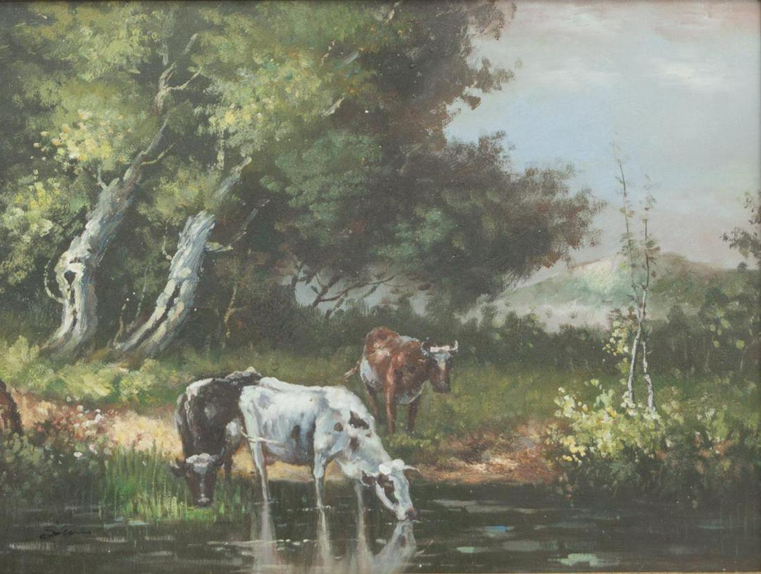 Shaw, Cattle: Provenance: Prominent Texas Bank Corporate Art Collection Shaw, Cattle, oil on canvas, framed sight: 12 x 16", frame: 22 x 26" State-wide delivery is available for this item. Please email shippin