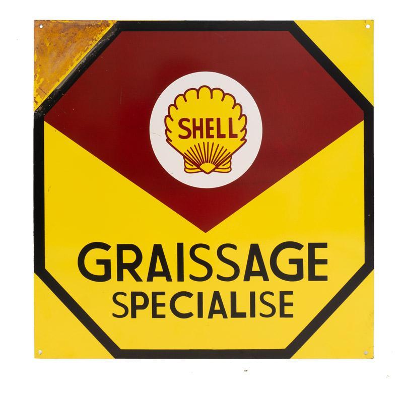 Vintage French Enamel on Metal Shell Gasoline Sign (1 of 2)